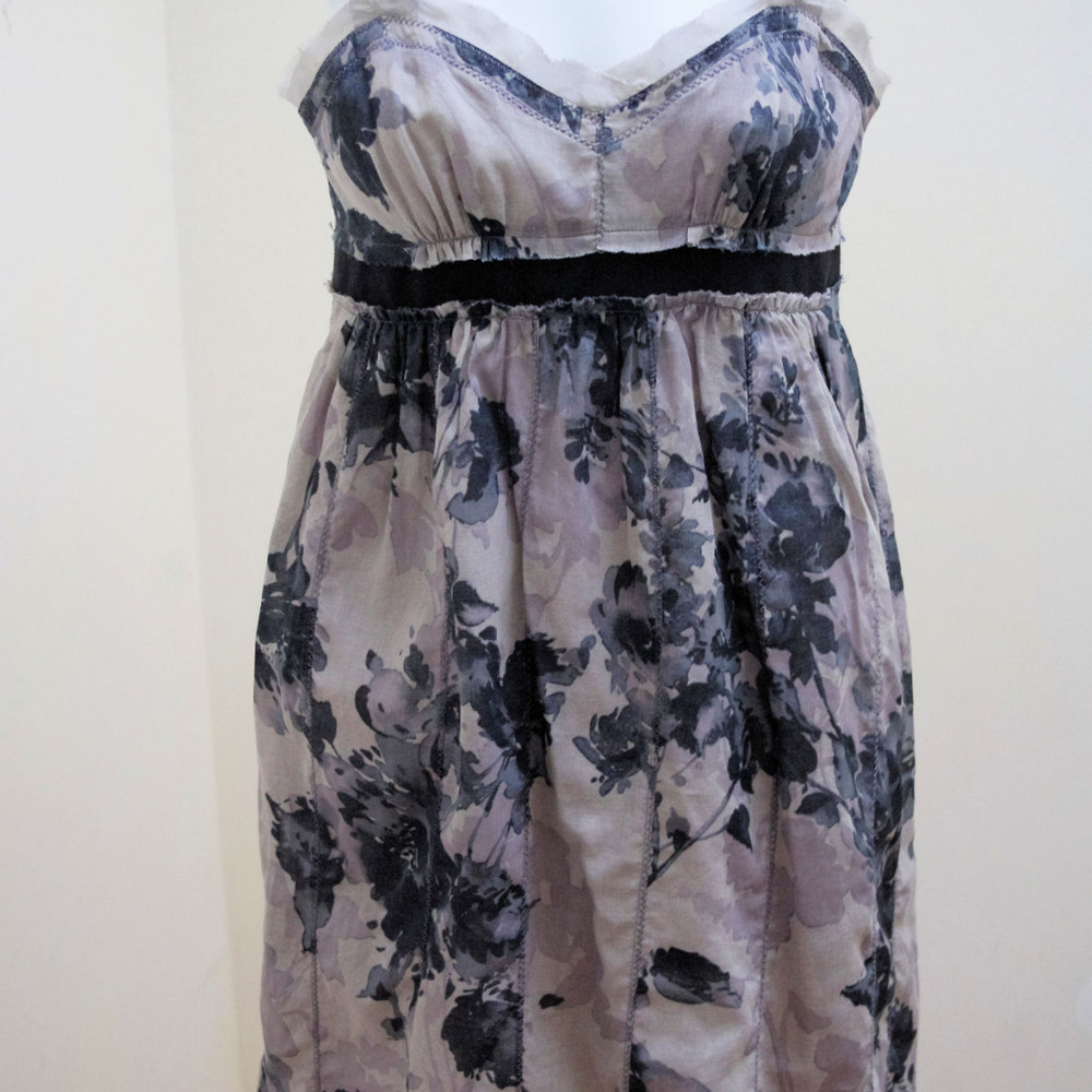 Ann Taylor Loft 0P Gray Black Floral Dress Organza